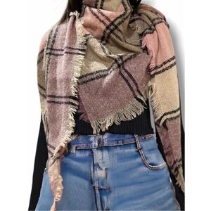 Plaid Texture Fringe Lagenlook Scarf Neck Wrap OS